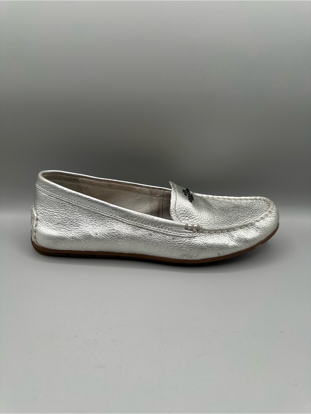 Coach Mary Lock Up Driving Loafers Women 9B Silver Metallic - Picture 2 of 10